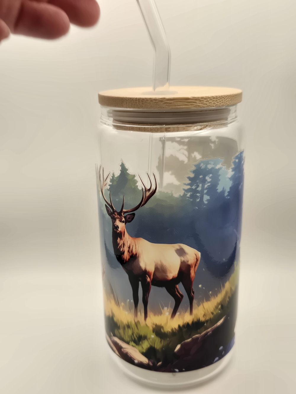 Elk Nature Glass Tumbler with Bamboo Lid and Straw - Blue/Green